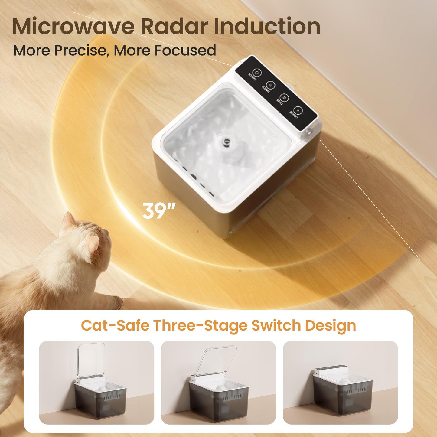 Wireless Charging Battery Driven 304 Stainless Steel Cat Automatic Induction Pet Water Fountain